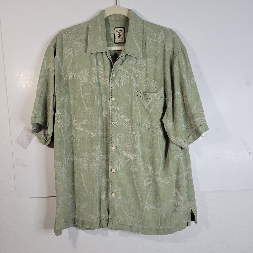 Mens Jamaica Jaxx Green Silk Short sleeve Hawaiian Button front shirt Size L